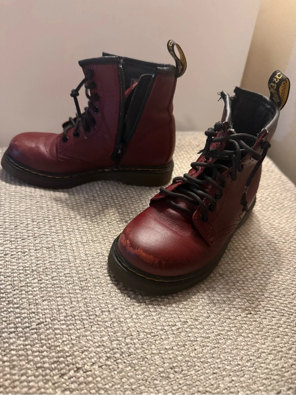Dr. Martens Kids Cherry Red Lace-Up Ankle Boots